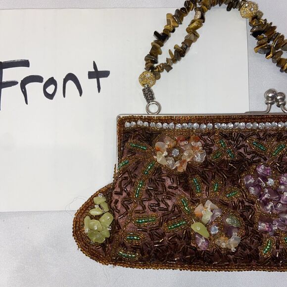 Vintage Handled Purse Handbag Victorian Style Genuine Black Onyx Carnelian - Picture 8 of 15